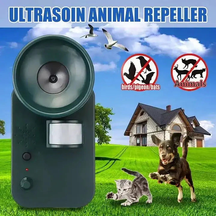 Outdoor Ultrasonic Animal Repeller with Motion Sensor and Flashing Light, Battery Powered Avento Goods