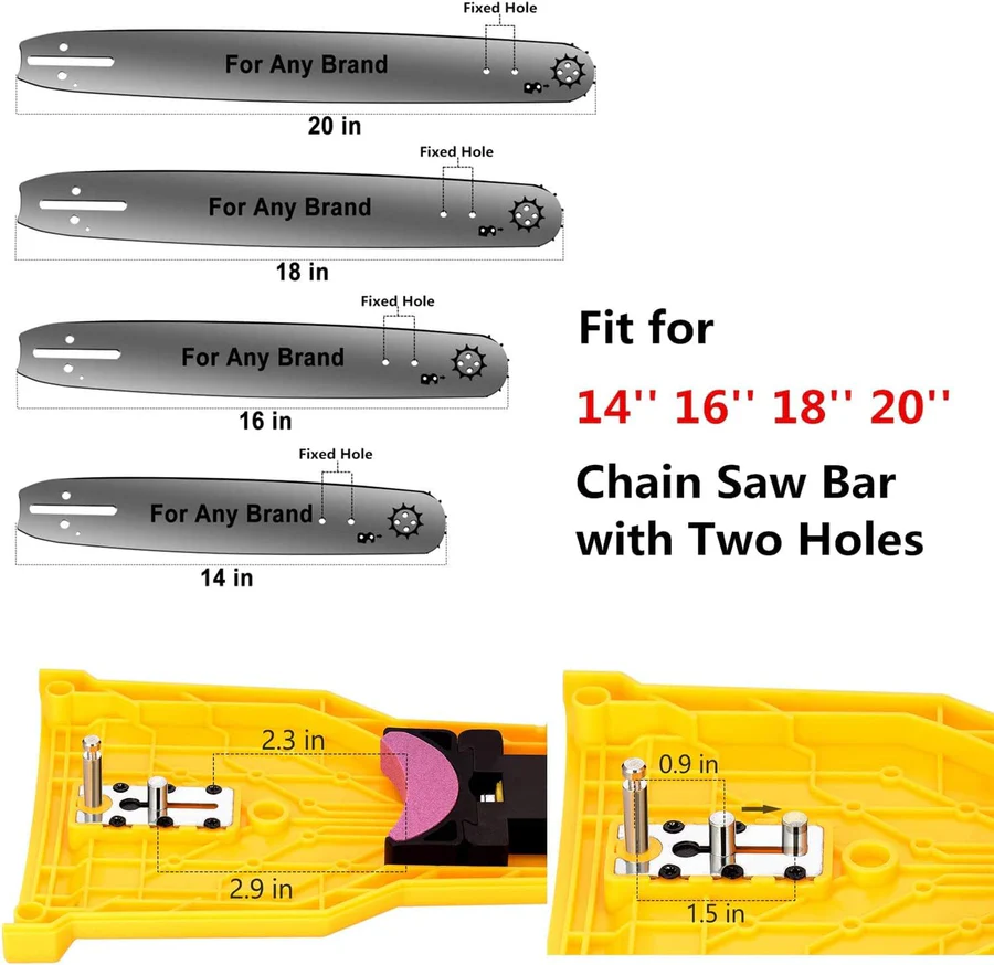 Chain Sharpener with Quick Touch-Up Stone and Dual Pins for 14-20in Two-Hole Bars