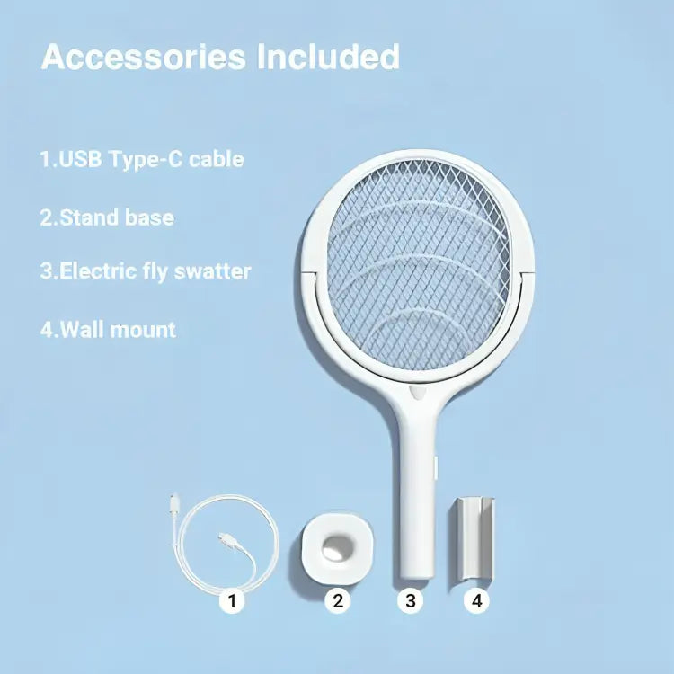 Electric Fly Swatter with USB-C Fast Charging and Pivoting Head, Portable Design Avento Goods