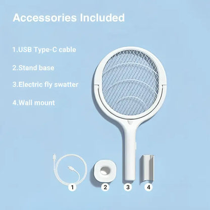 Electric Fly Swatter with USB-C Fast Charging and Pivoting Head, Portable Design Avento Goods
