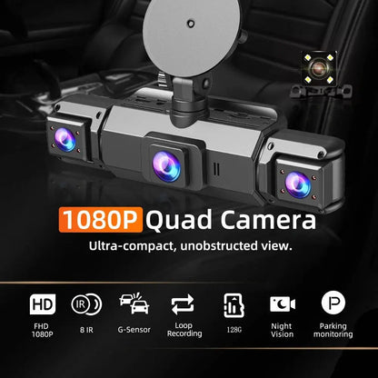 Car Dash Cam 4-Channel with Night Vision and Built-in WiFi, Front Rear Side Recording Avento Goods