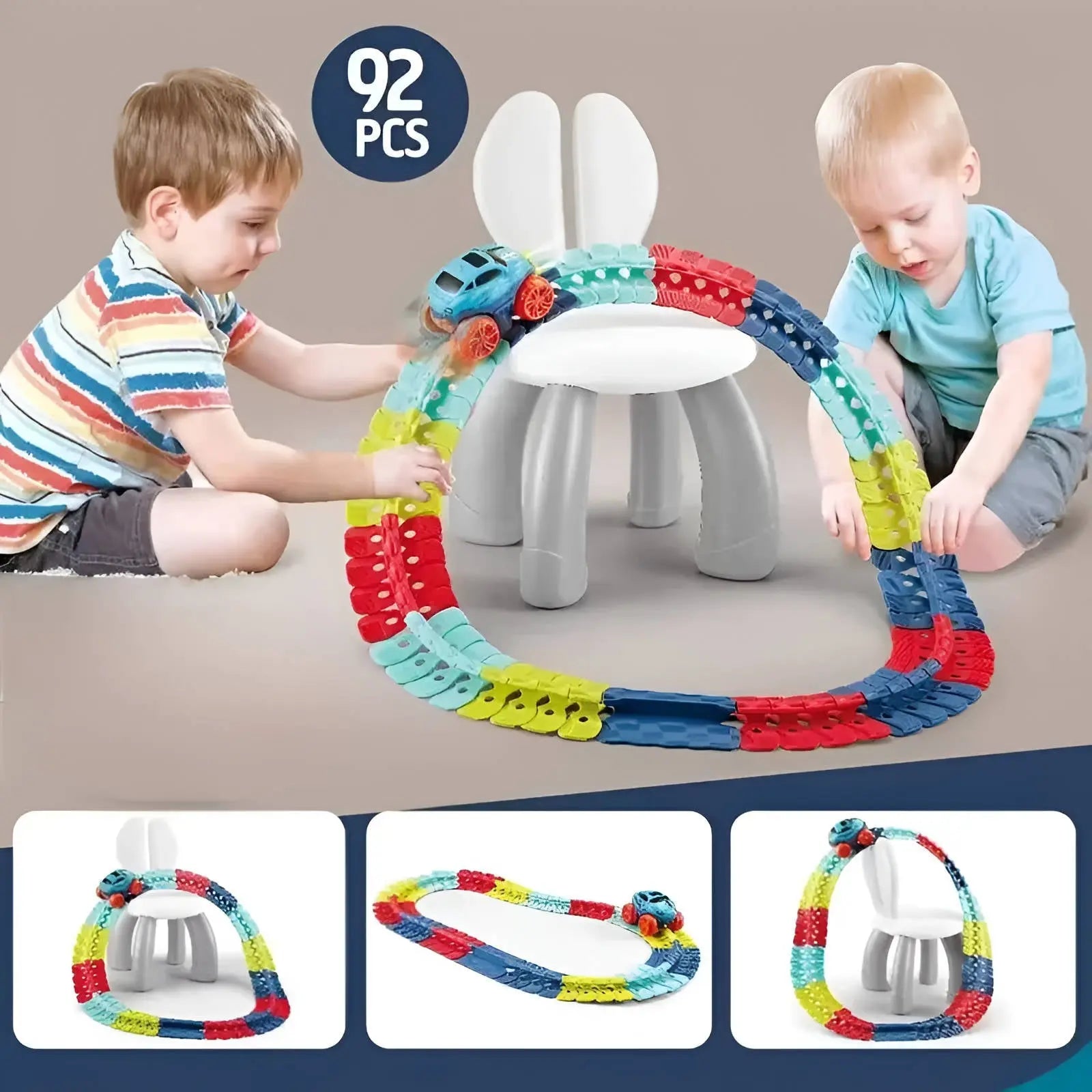Kids Race Track with Glow-in-the-Dark LED and Flexible Track Segments, Anti-Tip Car Avento Goods