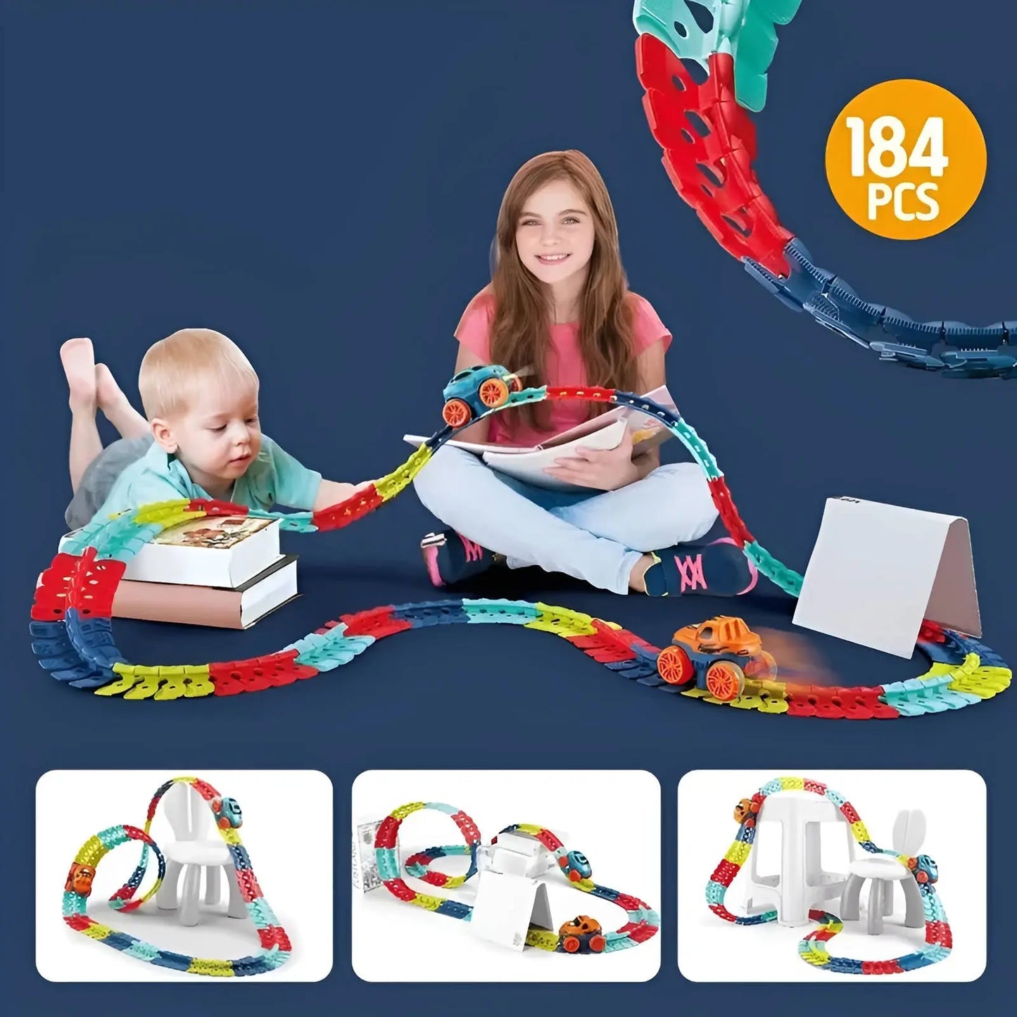 Kids Race Track with Glow-in-the-Dark LED and Flexible Track Segments, Anti-Tip Car Avento Goods