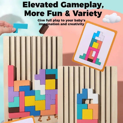 Wooden Shape Puzzle Set with Foldout Stand and 42 Blocks, Travel Storage Tray Avento Goods