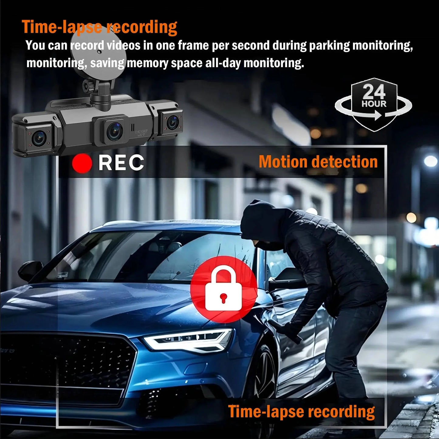 Car Dash Cam 4-Channel with Night Vision and Built-in WiFi, Front Rear Side Recording Avento Goods