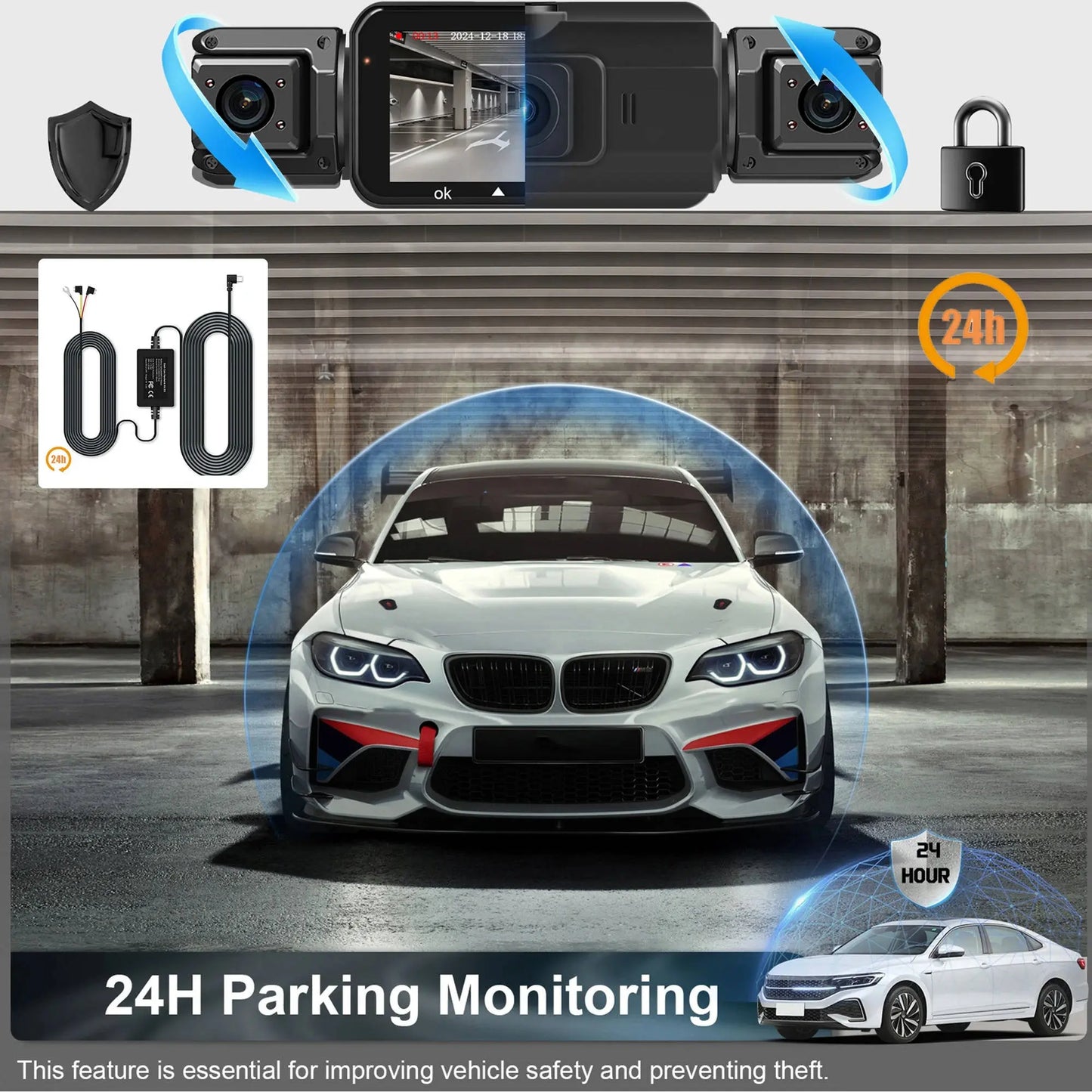 Car Dash Cam 4-Channel with Night Vision and Built-in WiFi, Front Rear Side Recording Avento Goods
