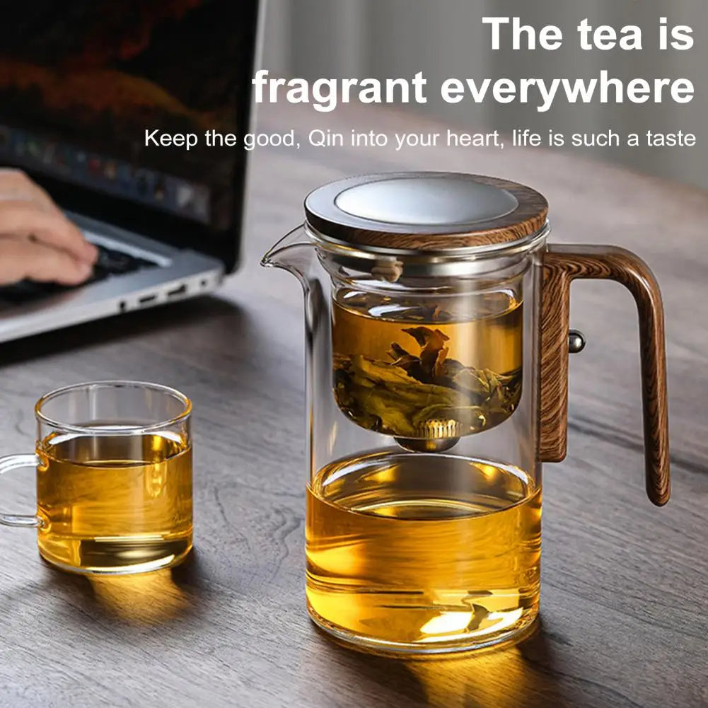 Borosilicate Glass Teapot with Removable Infuser and Wooden Handle, Drip-Resistant Spout