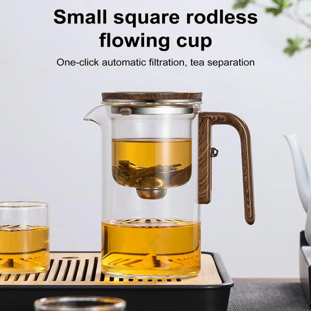 Borosilicate Glass Teapot with Removable Infuser and Wooden Handle, Drip-Resistant Spout