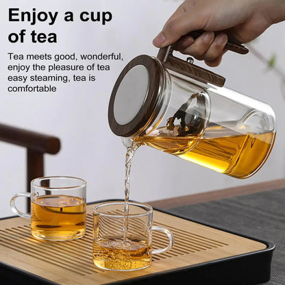 Borosilicate Glass Teapot with Removable Infuser and Wooden Handle, Drip-Resistant Spout