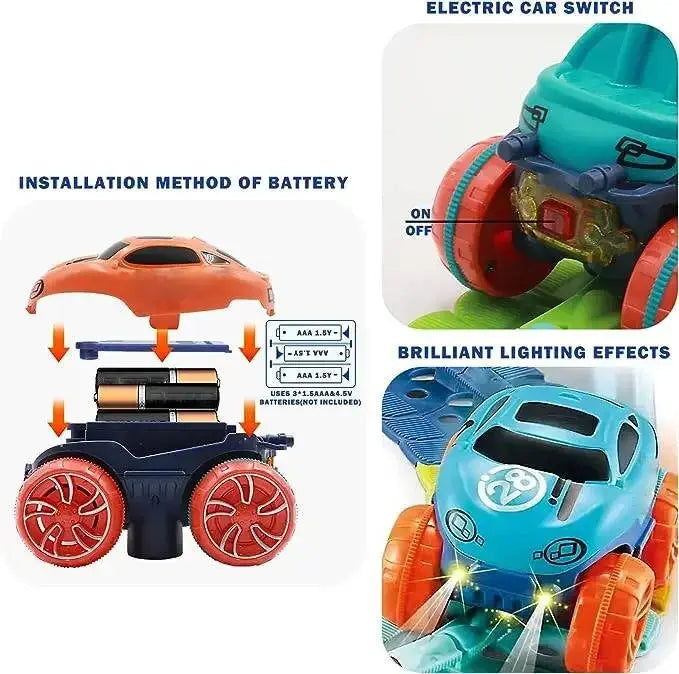 Kids Race Track with Glow-in-the-Dark LED and Flexible Track Segments, Anti-Tip Car Avento Goods