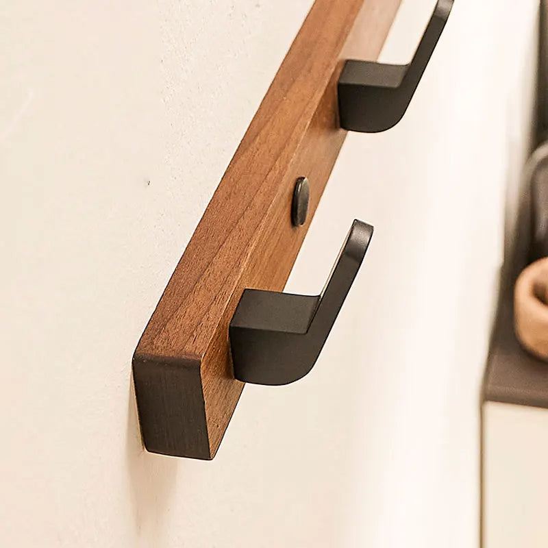 Wall-Mounted Coat Rack with Solid Wood Backing and Metal Hooks, Matte Black