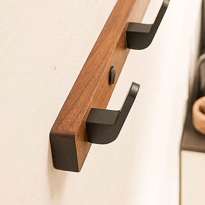 Wall-Mounted Coat Rack with Solid Wood Backing and Metal Hooks, Matte Black