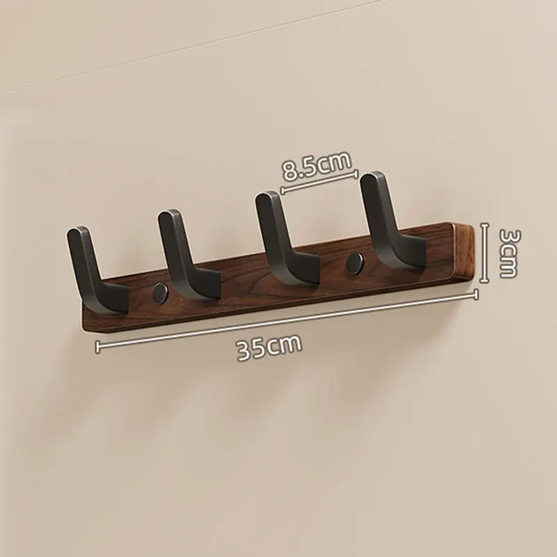 Wall-Mounted Coat Rack with Solid Wood Backing and Metal Hooks, Matte Black