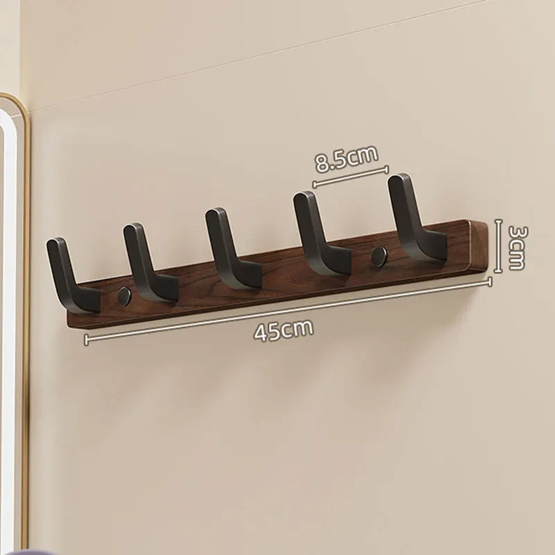 Wall-Mounted Coat Rack with Solid Wood Backing and Metal Hooks, Matte Black