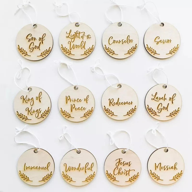 Advent Name Ornaments with Daily Devotional Prompts and Solid Wood Set, 12 or 25 Pieces
