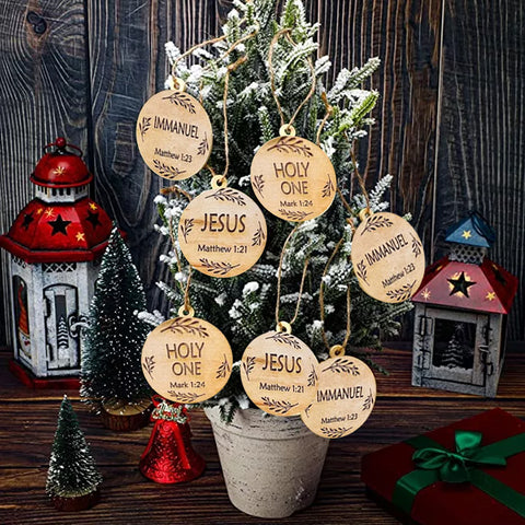 Advent Name Ornaments with Daily Devotional Prompts and Solid Wood Set, 12 or 25 Pieces