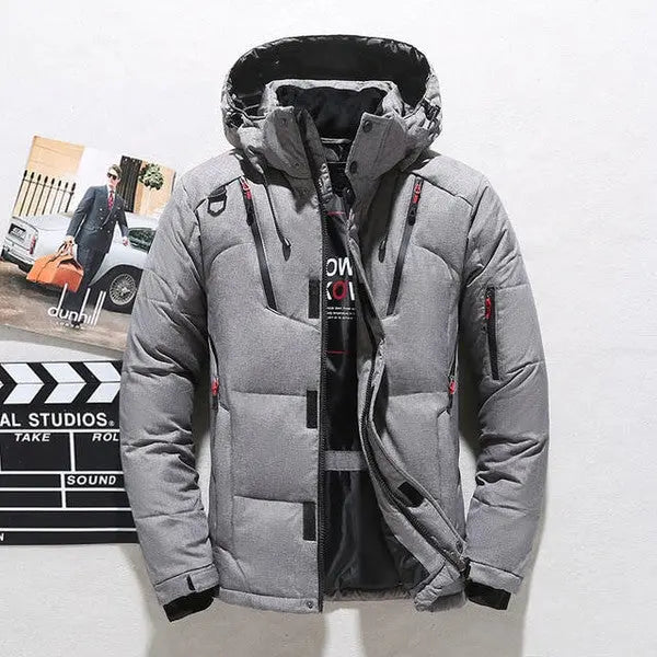 Duck Down Jacket with Removable Hood and Zip Closure, Thick Insulation Avento Goods