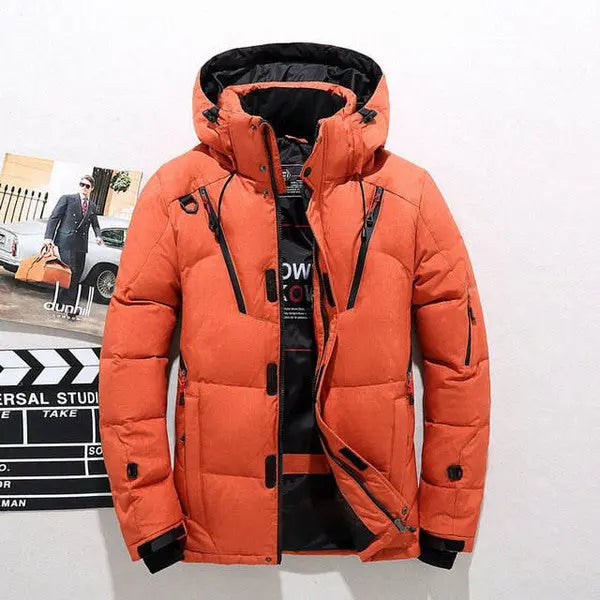 Duck Down Jacket with Removable Hood and Zip Closure, Thick Insulation Avento Goods