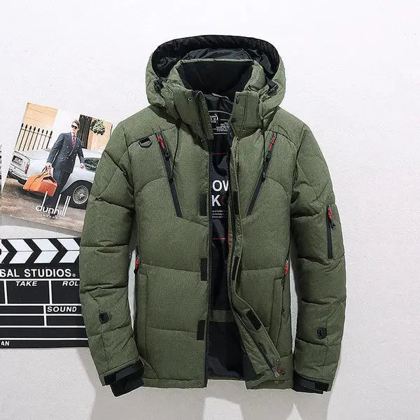 Duck Down Jacket with Removable Hood and Zip Closure, Thick Insulation Avento Goods