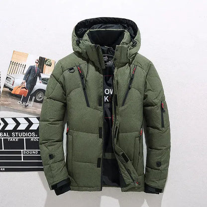 Duck Down Jacket with Removable Hood and Zip Closure, Thick Insulation Avento Goods