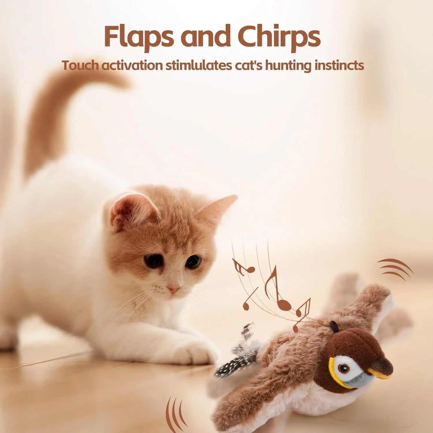 Interactive Cat Toy with Motion-Activated Chirping and Feathery Tail, USB Rechargeable Avento Goods