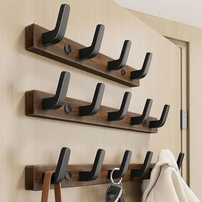 Wall-Mounted Coat Rack with Solid Wood Backing and Metal Hooks, Matte Black