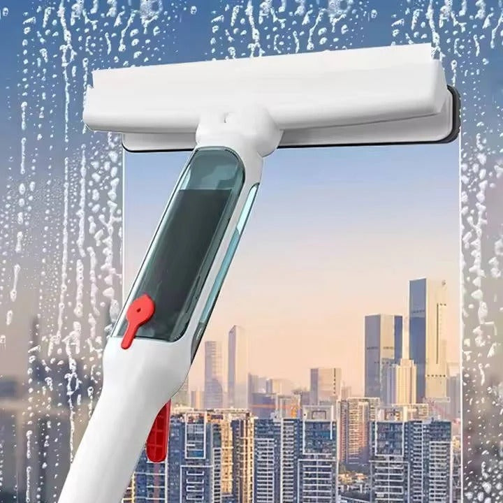 Telescopic Window Cleaner with Trigger Spray and Dual Scrub Squeegee, 51-Inch Reach