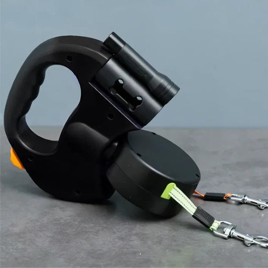 Dual Retractable Dog Leash with 360-Degree Swivel and Built-In LED, Ergonomic Grip