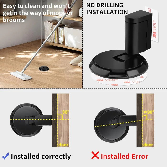 Adjustable Door Stopper with Silent Locking and Adhesive or Screw Mounting, Secure Hold