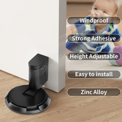 Adjustable Door Stopper with Silent Locking and Adhesive or Screw Mounting, Secure Hold