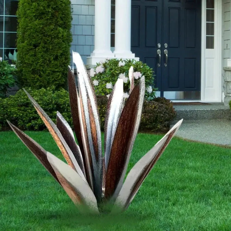 Metal Agave Sculpture with Rustic Finish and Weather-Resistant Construction, Easy Assembly Avento Goods