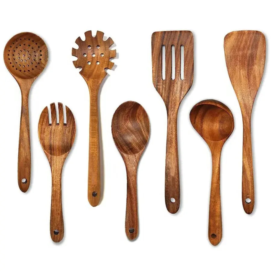 Teak Wood Utensil Set with Food-Safe Finish and Ergonomic Handles, 4-Piece Avento Goods
