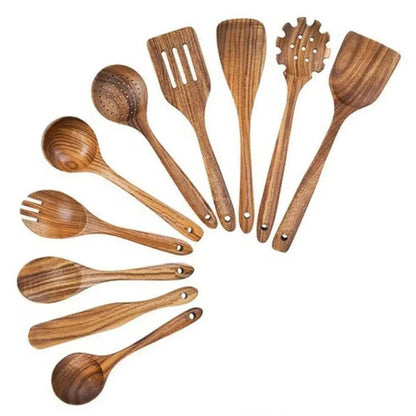 Teak Wood Utensil Set with Food-Safe Finish and Ergonomic Handles, 4-Piece Avento Goods