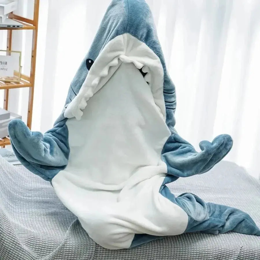 Hooded Shark Blanket with Plush Flannel and Full-Body Toe Coverage, One Size Avento Goods