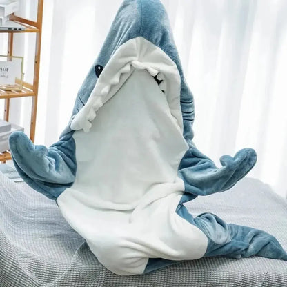 Hooded Shark Blanket with Plush Flannel and Full-Body Toe Coverage, One Size Avento Goods