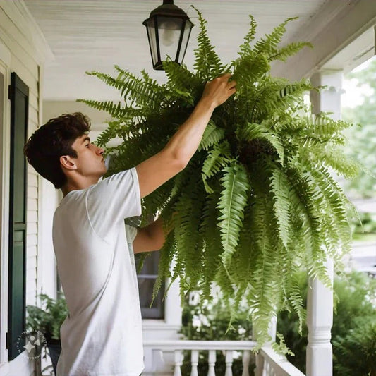 Artificial Boston Fern with UV-Stable Leaves and Flexible Fronds for Porch, Balcony