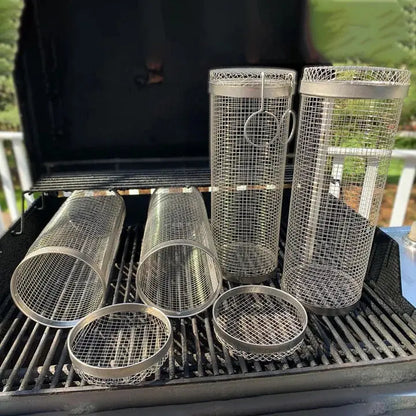 Rotisserie Grill Basket with Movable Door and Retaining Clip, Stainless Steel Avento Goods