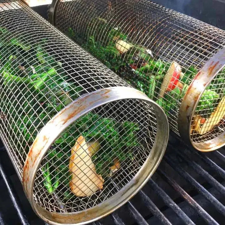 Rotisserie Grill Basket with Movable Door and Retaining Clip, Stainless Steel Avento Goods