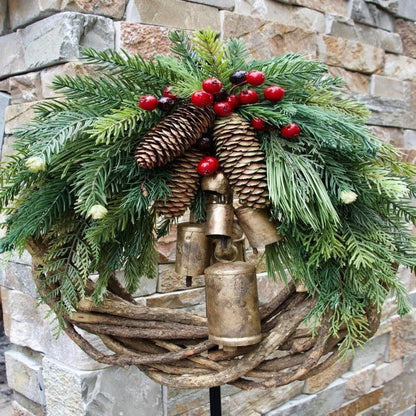 Christmas Wreath with Handcrafted Vine Base and Pinecone Accents, 17-Inch
