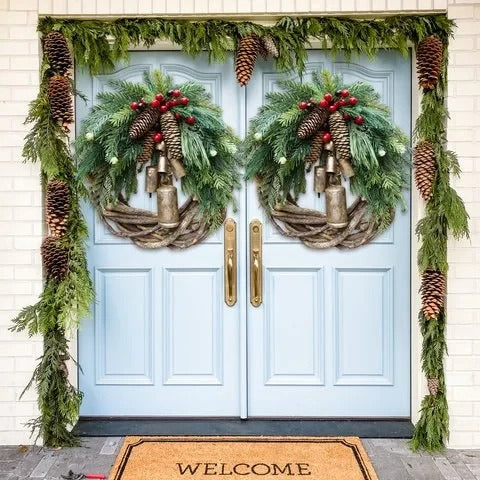 Christmas Wreath with Handcrafted Vine Base and Pinecone Accents, 17-Inch