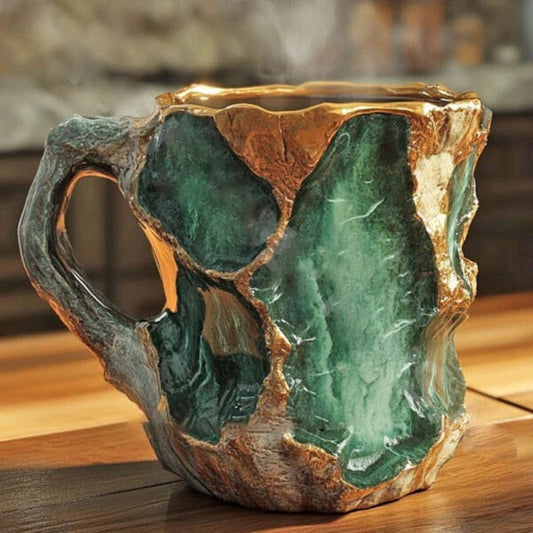 Crystal Coffee Mug with Faceted Mineral Finish and Ergonomic Handle, 10.14 Fl Oz