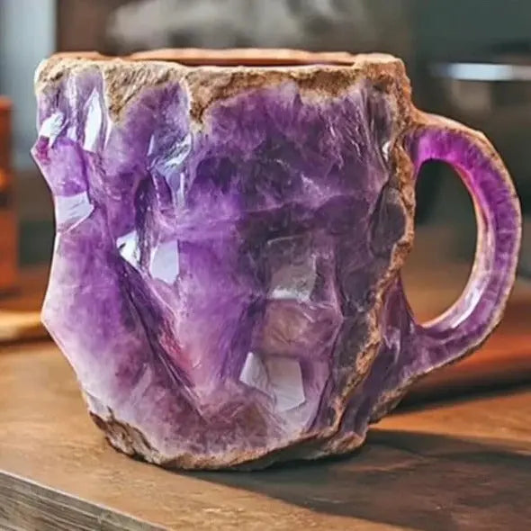 Crystal Coffee Mug with Faceted Mineral Finish and Ergonomic Handle, 10.14 Fl Oz Avento Goods
