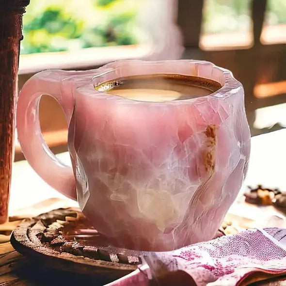 Crystal Coffee Mug with Faceted Mineral Finish and Ergonomic Handle, 10.14 Fl Oz Avento Goods