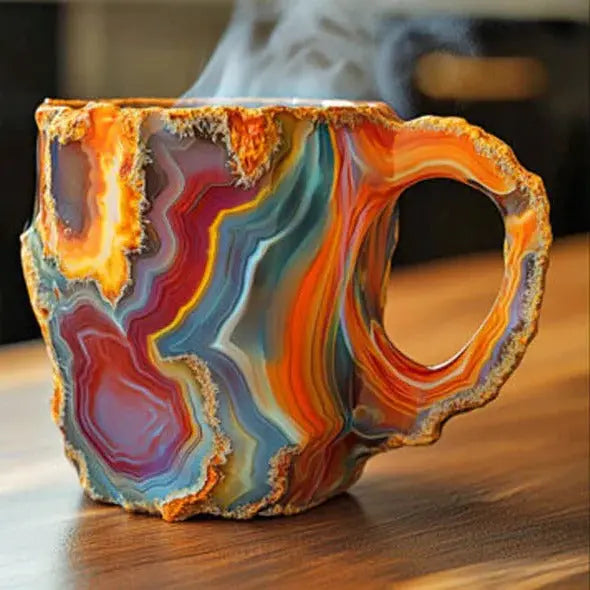 Crystal Coffee Mug with Faceted Mineral Finish and Ergonomic Handle, 10.14 Fl Oz Avento Goods