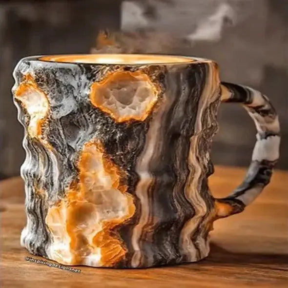 Crystal Coffee Mug with Faceted Mineral Finish and Ergonomic Handle, 10.14 Fl Oz Avento Goods