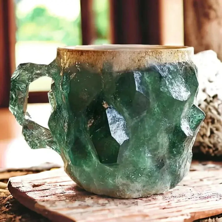 Crystal Coffee Mug with Faceted Mineral Finish and Ergonomic Handle, 10.14 Fl Oz Avento Goods
