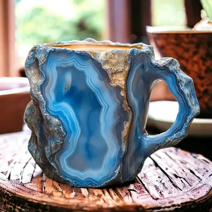 Crystal Coffee Mug with Faceted Mineral Finish and Ergonomic Handle, 10.14 Fl Oz Avento Goods