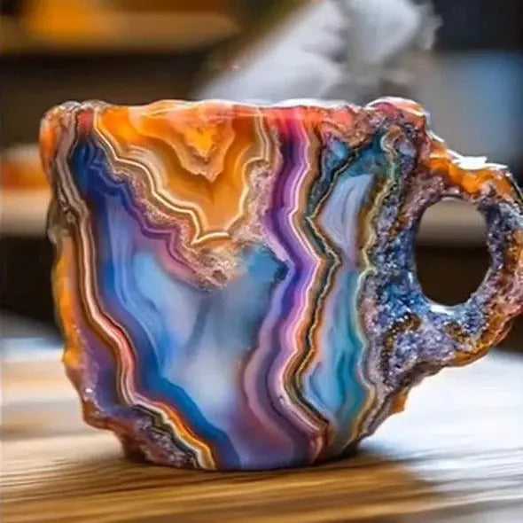 Crystal Coffee Mug with Faceted Mineral Finish and Ergonomic Handle, 10.14 Fl Oz Avento Goods