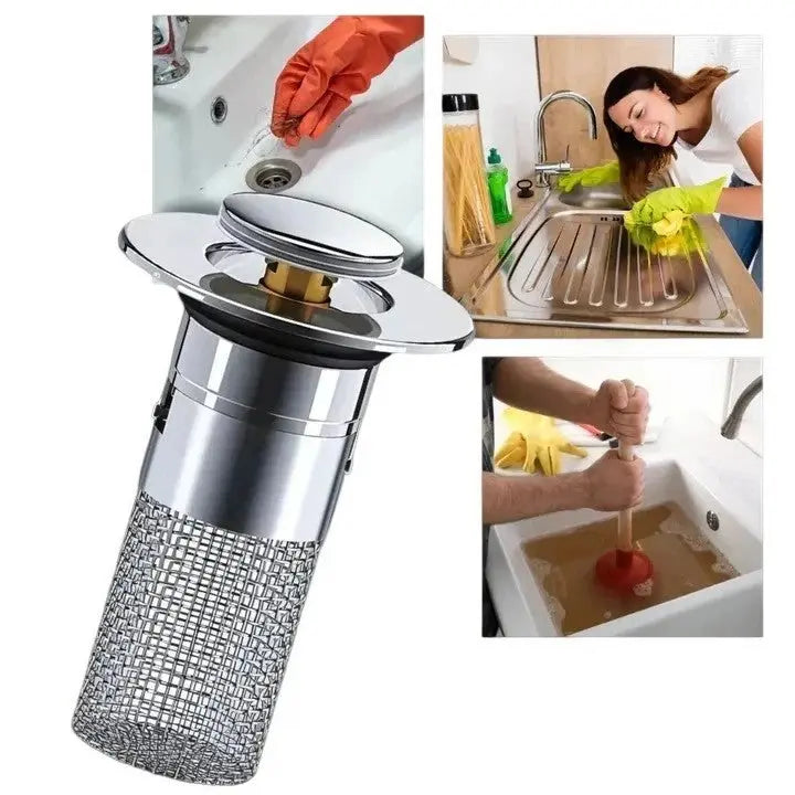 Pop-Up Sink Stopper with Airtight Dual Seal and Removable Strainer, Stainless Steel Avento Goods
