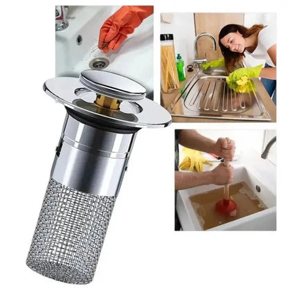 Pop-Up Sink Stopper with Airtight Dual Seal and Removable Strainer, Stainless Steel Avento Goods